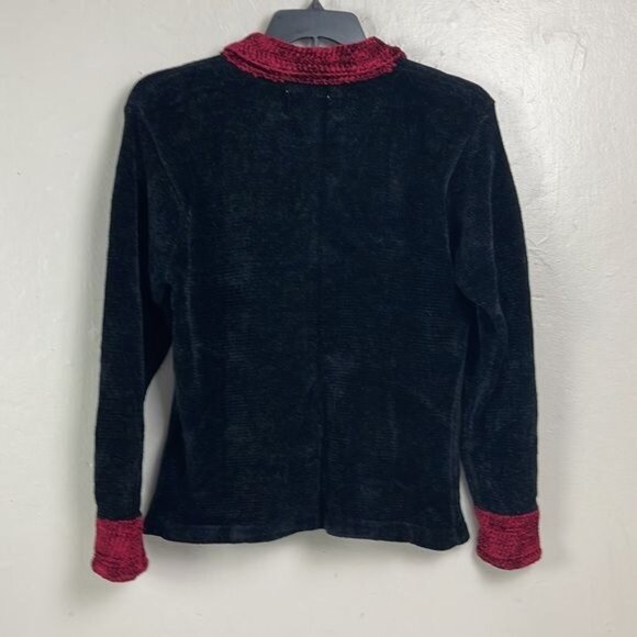 Vtg  J Two New York Black Maroon Cardigan Sweater w Perfume Bottle Buttons LARGE - Picture 2 of 12